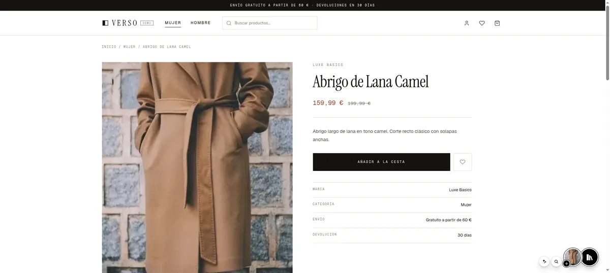 Produktseite des Demo-Shops mit dem Spaidoo-Widget